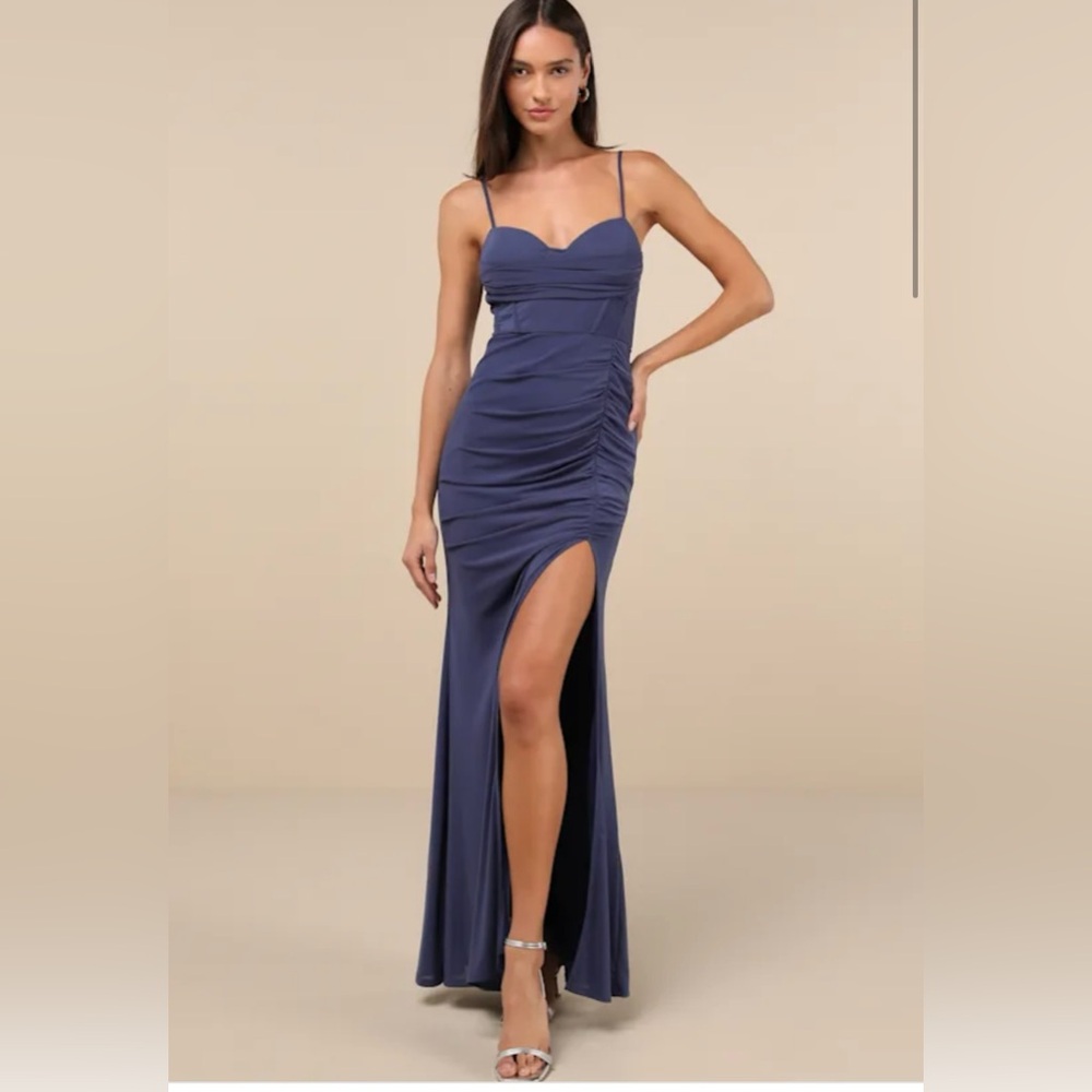 Lulu's Navy Ruched Maxi Dress